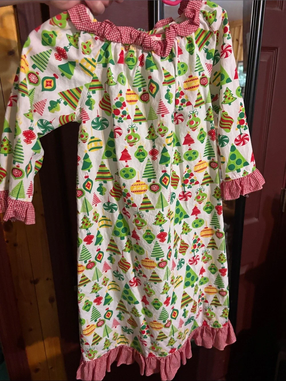 Girls' Holiday Green & Red Tree Print Nightgown